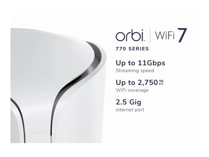 NETGEAR Orbi 770 Series RBE770 - Wi-Fi-system - (forlænger) - op til 180 kvm - mesh 1GbE, 2.5GbE, Wi-Fi 7 Multi-Band