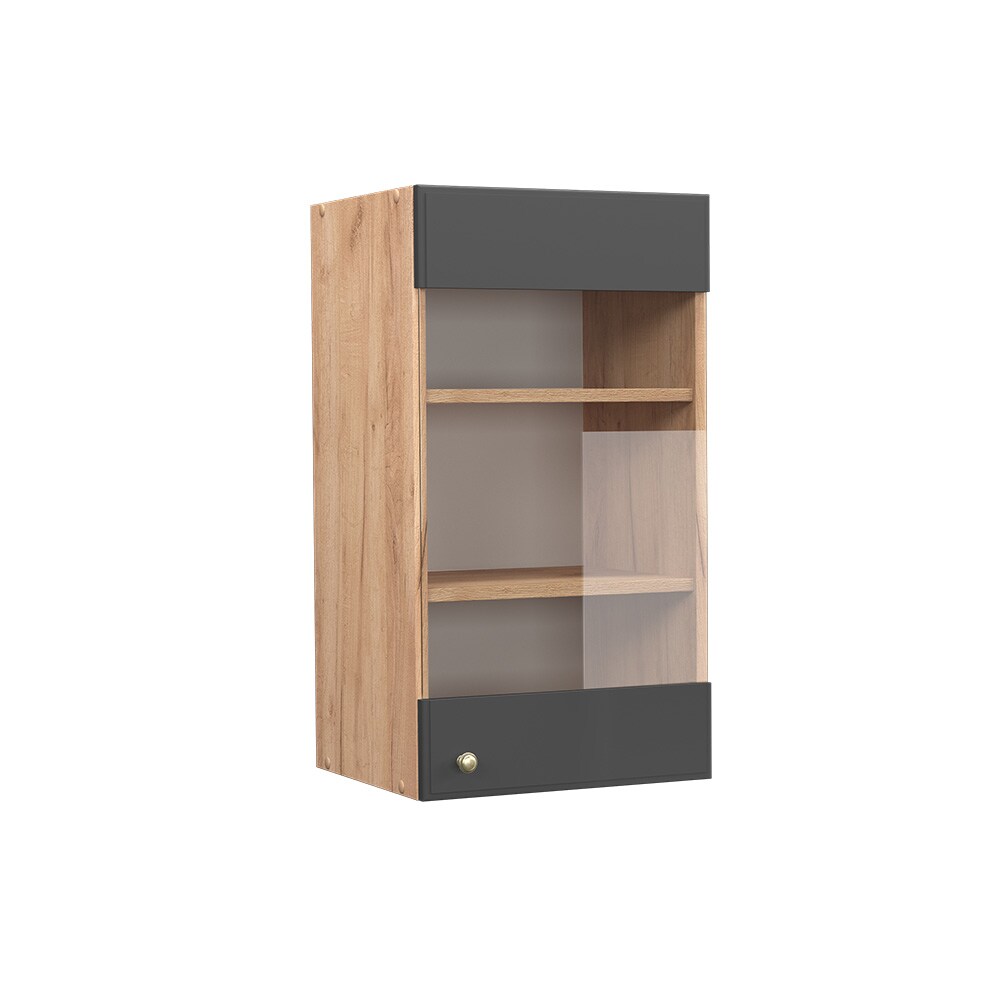 Vicco Hängeglasschrank Küchenschrank Küchenmöbel Fame-Line Eiche Anthrazit-Gold Landhaus 40 cm Küche Einbauküche Hängeschrank Glasschrank Drehtür Einlegeboden Küchenzeile