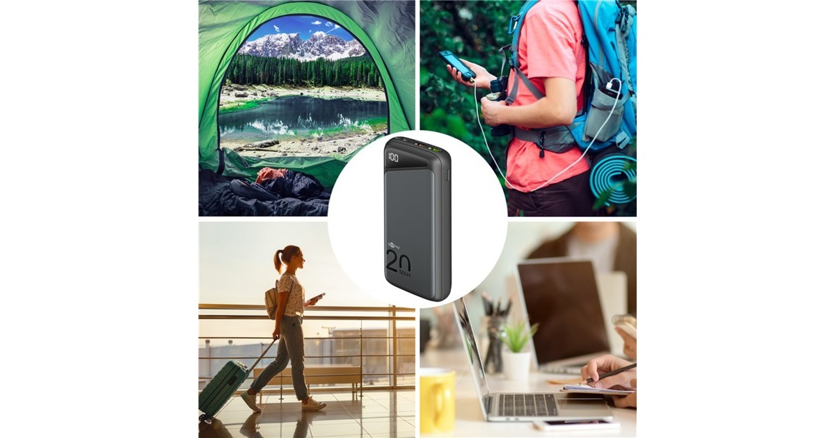 goobayQuick Charge Powerbank 20.000 mAh - 74 Wh  (Zwart, USB-C PD, QC 3.0)