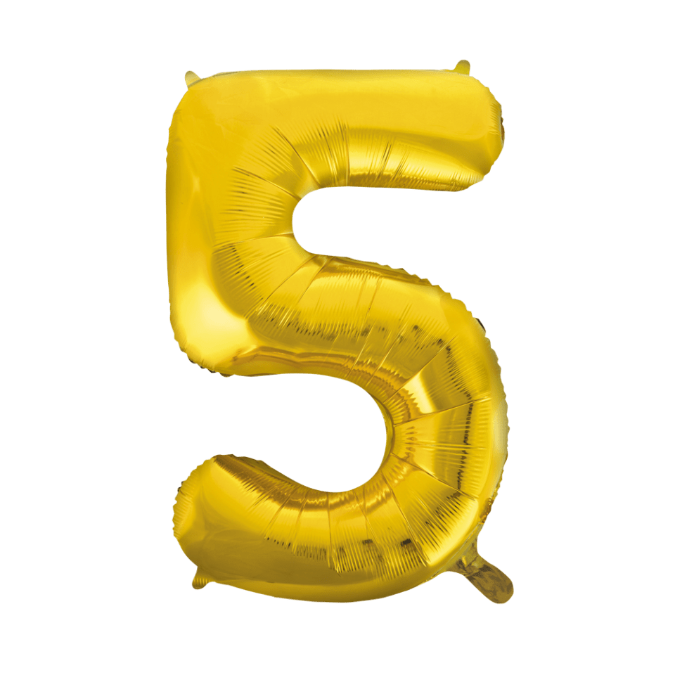 Folie Ballon Cijfer 5 Goud XL 86cm leeg