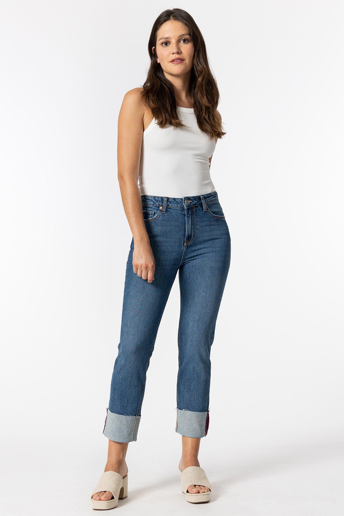 Calça jeans Amy de cintura alta e corte reto