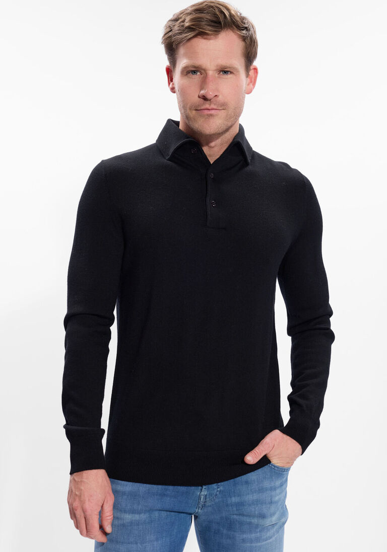 zwarte leurink knit polo polo hidden button down