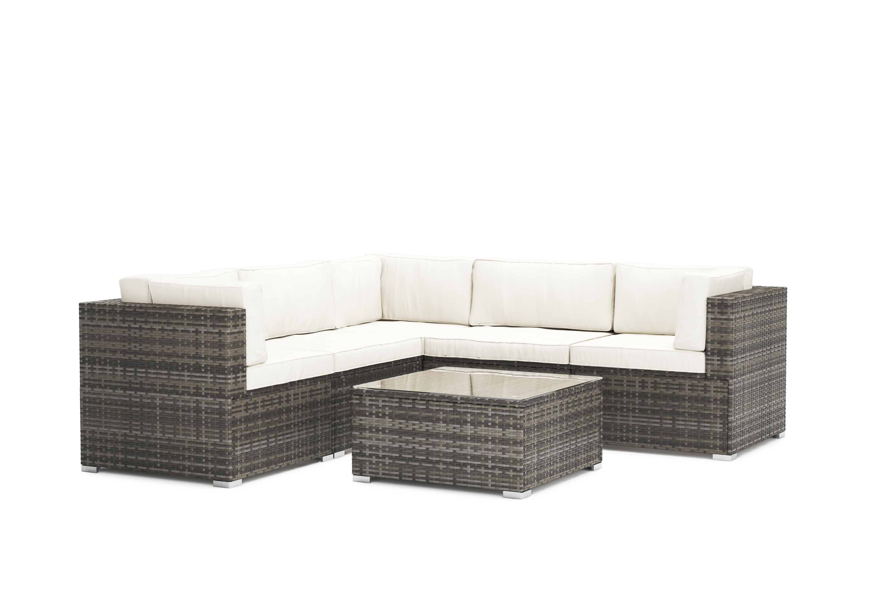 Eckteil Rattanlounge KRETA grau/weiss