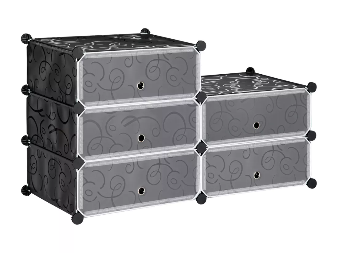 Meuble de rangement à chaussures modulable 6 casiers rectangulaires empilables noir blanc
