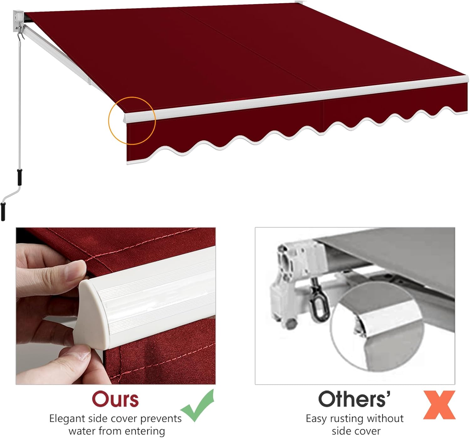 COSTWAY Gelenkarmmarkise Markise, 300 x 250cm Terrassenmarkise mit Alu-Rahmen & Handkurbel, Sonnenmarkise 40-100° Winkel einstellbar, Sonnenschutz & Wasserdicht Balkonmarkise für Balkon, Terrasse