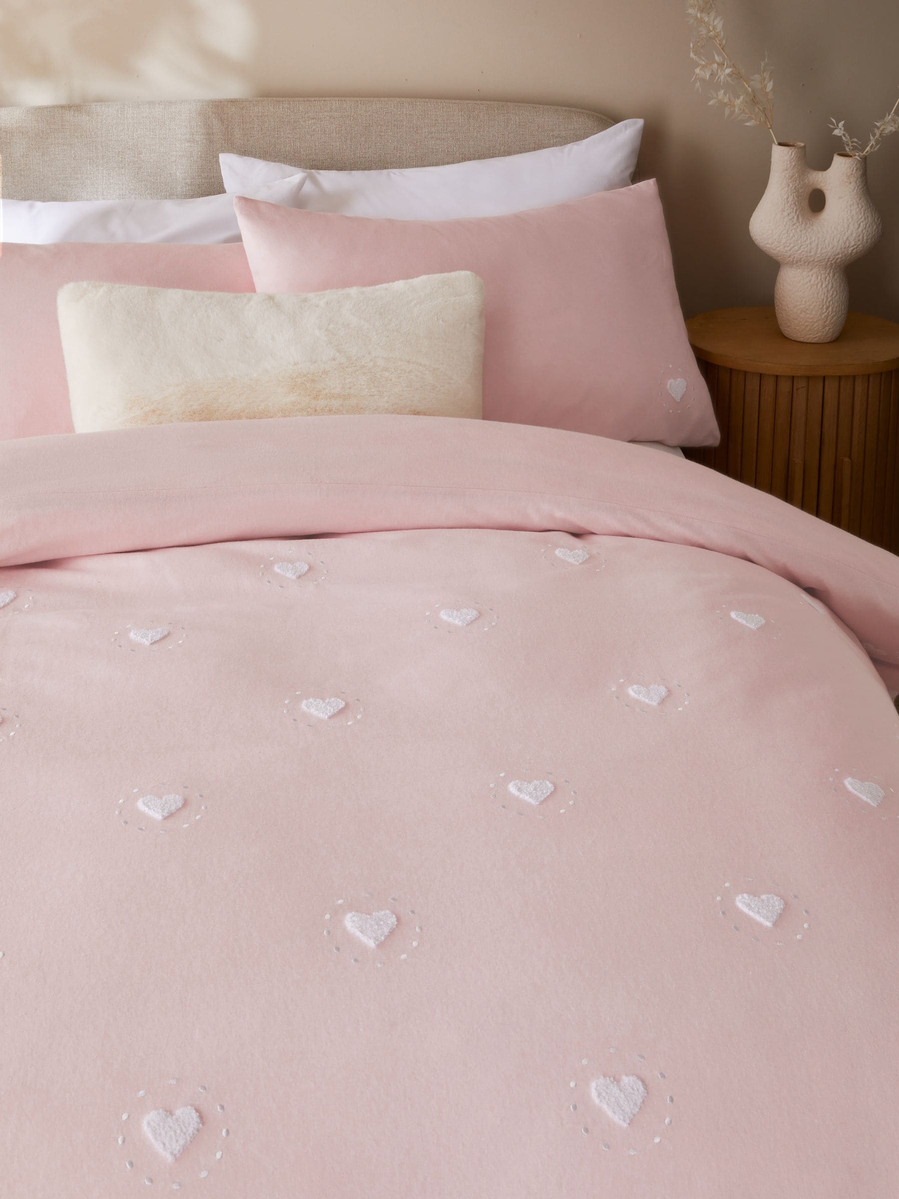 Tufted Heart Supersoft 100% Brushed Cotton Duvet Cover and Pillowcase Set