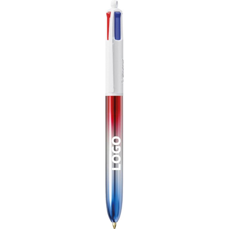 Stylo bille Bic 4 couleurs flag bleu blanc rouge publicitaire pointe 1 mm – écriture moyenne - marquage 1 couleur