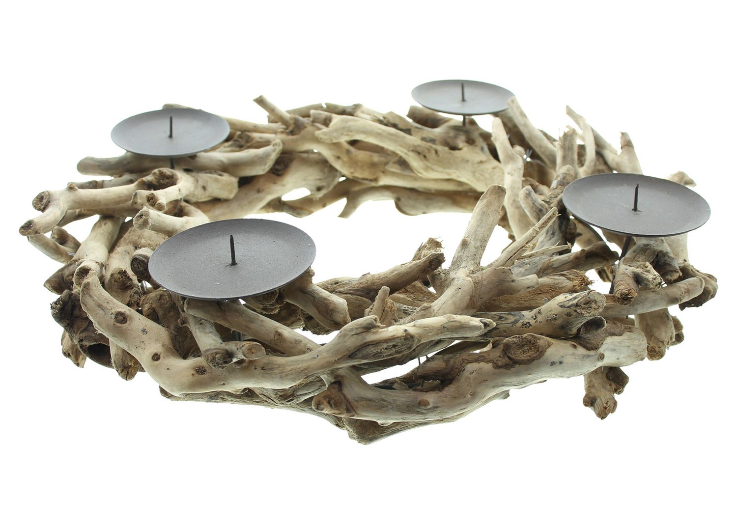 FRANK FLECHTWAREN | Adventskrans van drijfhout, Ø 40 x 11 cm, DROGGAGE, METAAL