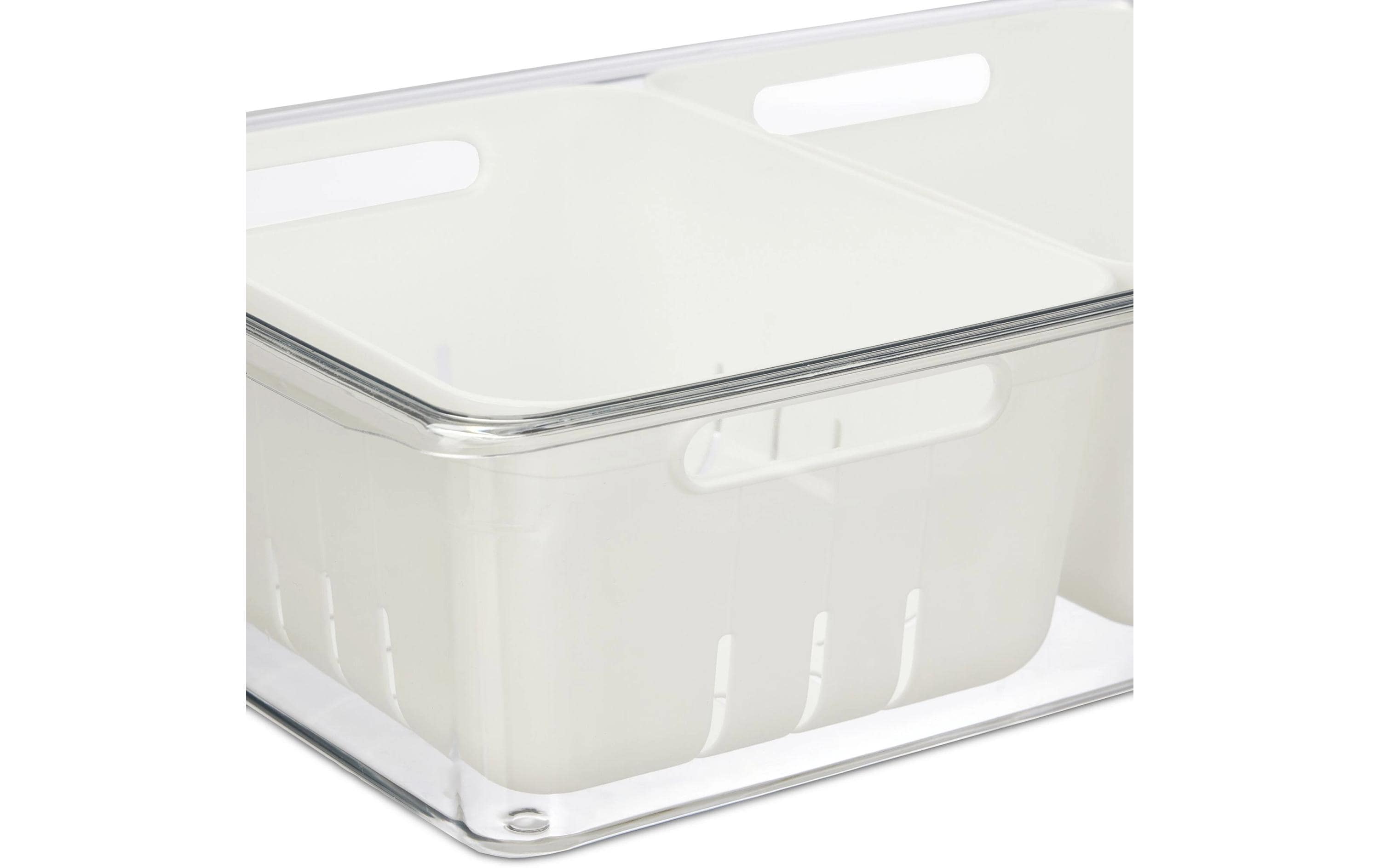 Kühlschrankorganizer 800 g, 3 Stück, Transparent/WeissStapelbare Obstfrischhaltebox im 3er Set