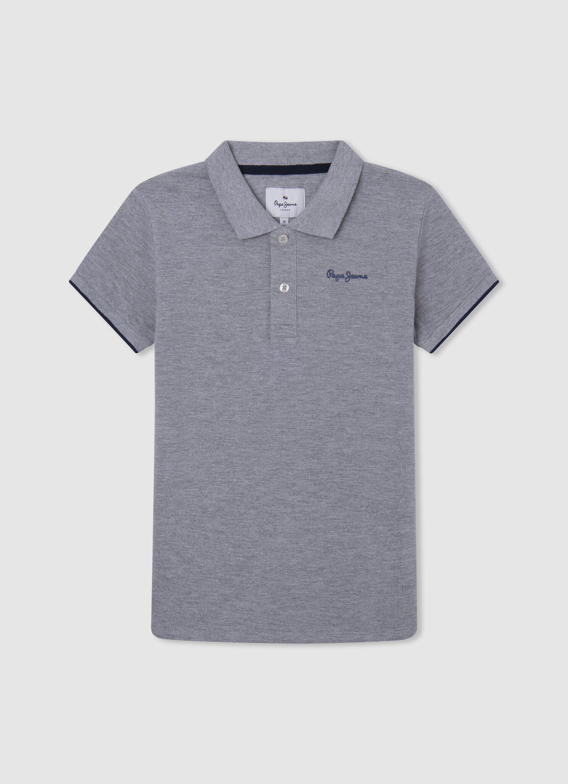 Camisa polo de algodão piqué com logotipo bordado - cinza mescla