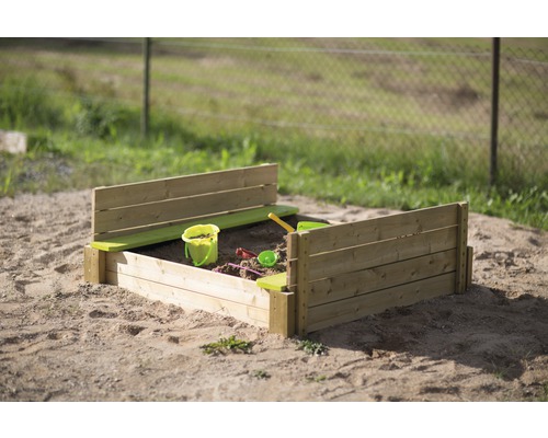 Luxe zandbak van sparrenhout inclusief deksel, 117x117x38,5 cm, naturel groen