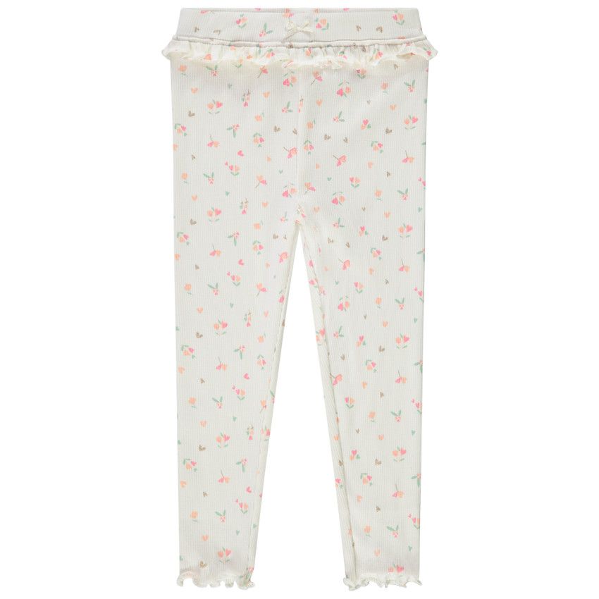 Caleçon long côtelé imprimé fantaisie pour bébé fille - Ecru