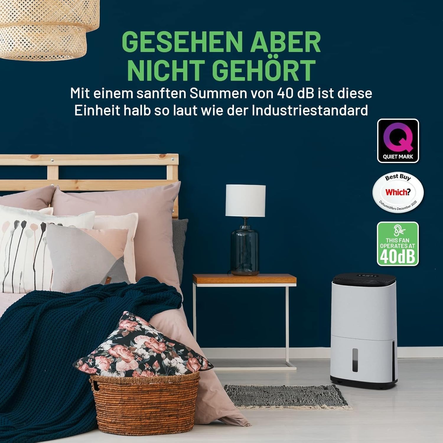 Meaco Ultra Quiet Entfeuchter - MeacoDry Arete® Warm Pebble One 20L Zimmer Entfeuchter & Luftreiniger für Häuser, Keller, Schlafzimmer, Garagen