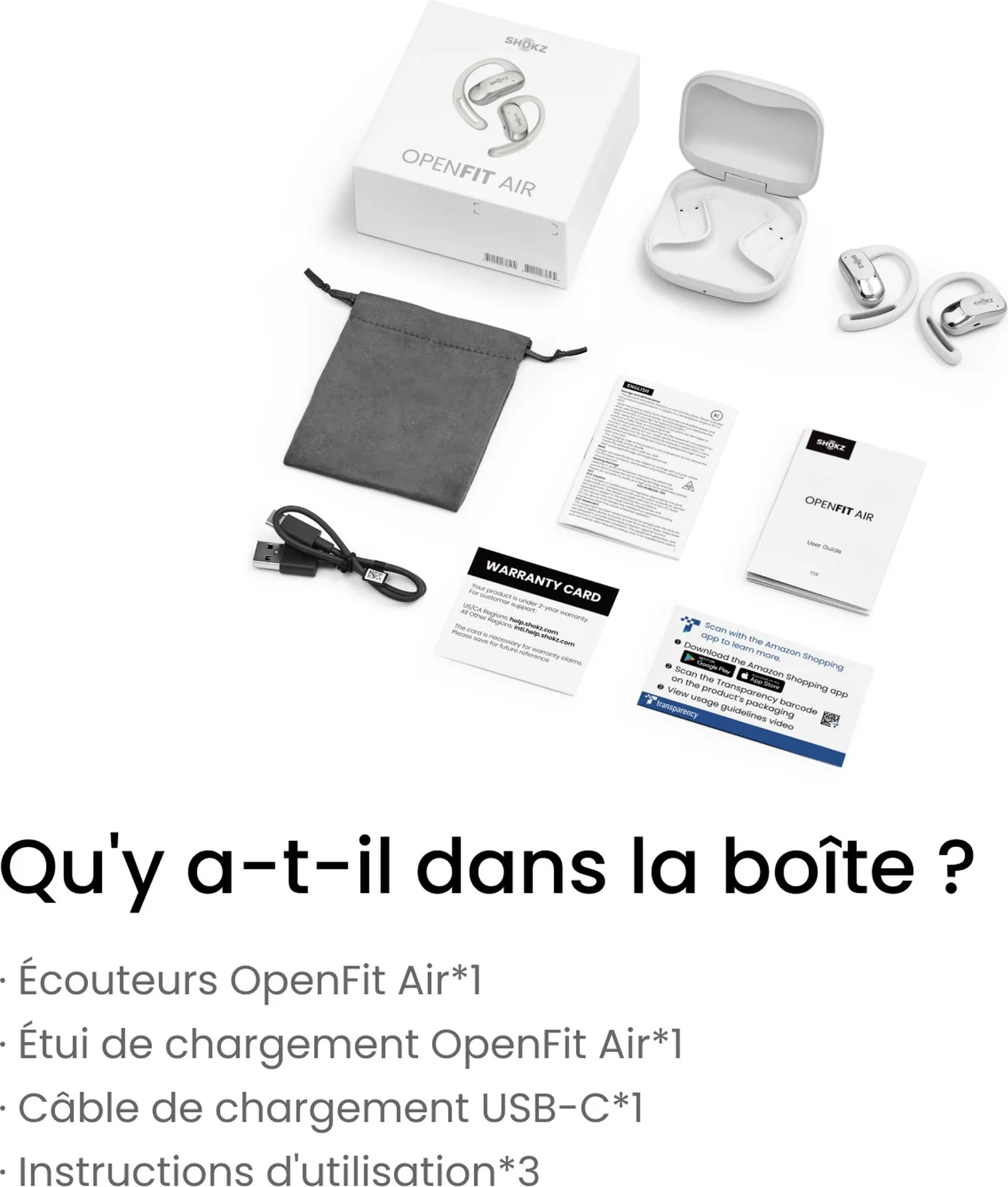 Shokz OpenFit Air Blanc Écouteurs True Wireless
