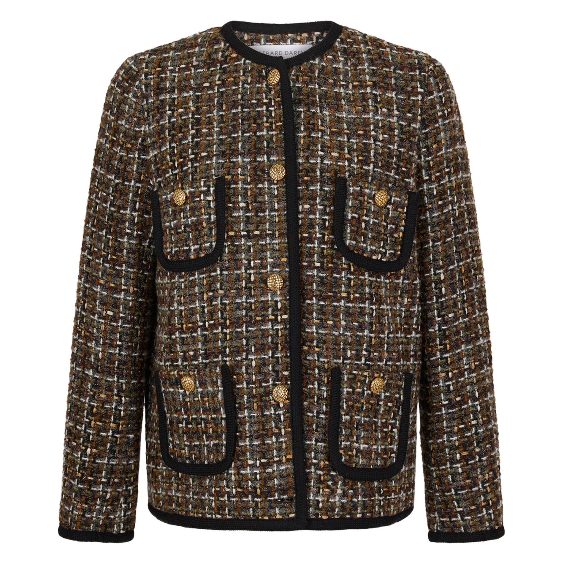 MARGAUX - Veste droite col rond en tweed | Kaki