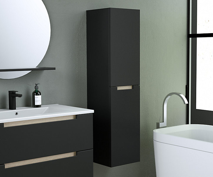 Colonne de salle de bains noir mat H.120 x l.30 x P.30 cm, Prizo