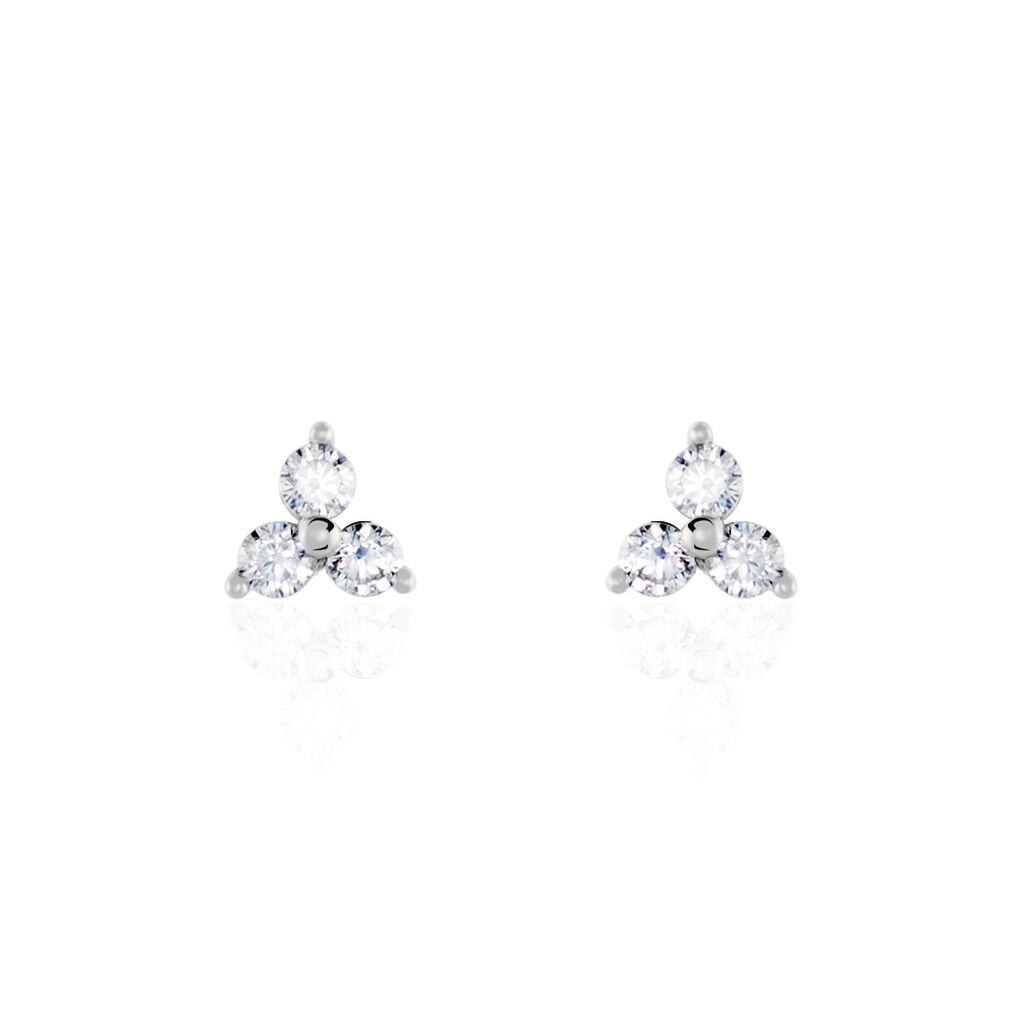 Boucles D'oreilles Puces Eleanor Fleur Or Blanc Oxyde De Zirconium