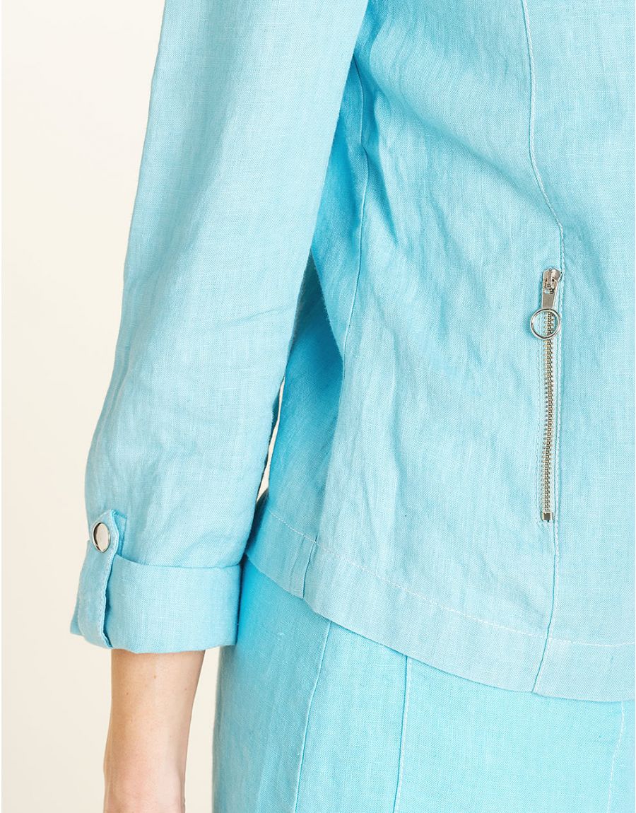 Veste lin bleu turquoise