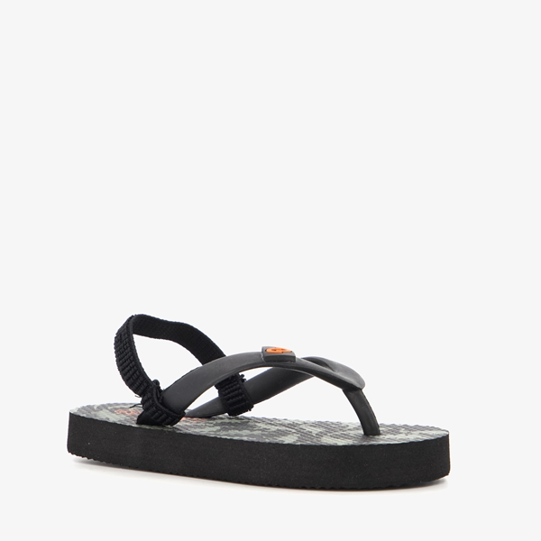 Zwarte kinder teenslipper met dino opdruk