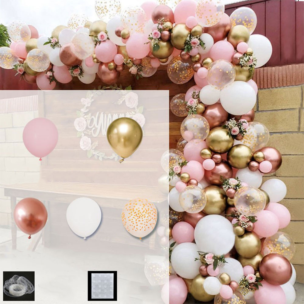 (142-tlg. Set) Party Ballons Luftballons mit Konfetti - Rosa / Gold / Weiss