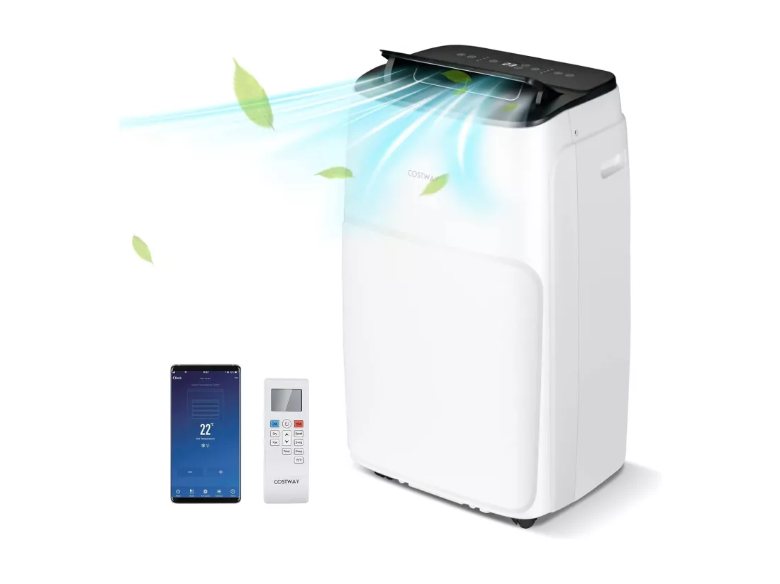 Climatiseur Mobile Silencieux 4 en 1 - 14000BTU [Classe Energétique A] avec Chauffage Ventilateur Déshumidificateur Rafraîchisseur Mode Nuit