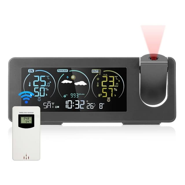 Projektionsur Kalender Vejrstation Digital alarm temperatur/fugtighedssensor