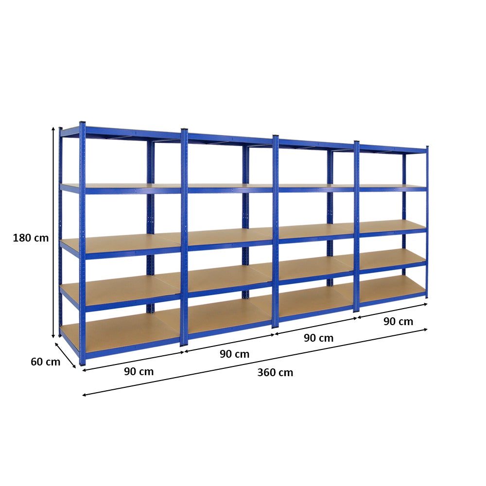 PROREGAL Mega Deal 4x Heavy-Duty Stellingkast Taurus HxBxD 180 x 90 x 60 cm Plank Draagvermogen 175 kg Blauw