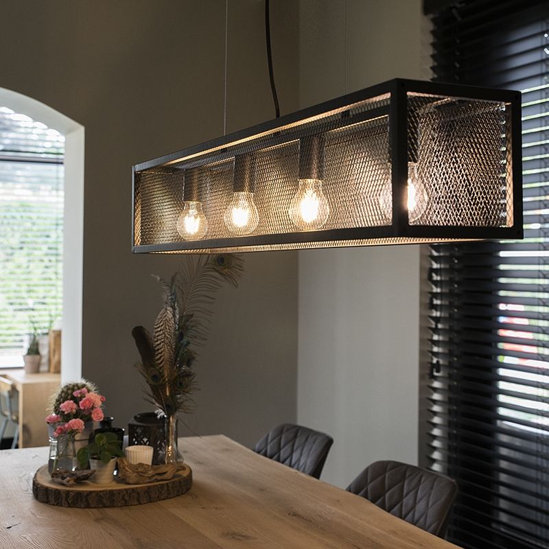 Smart industriële hanglamp zwart incl. 4 WiFi A60 - Cage Wire
