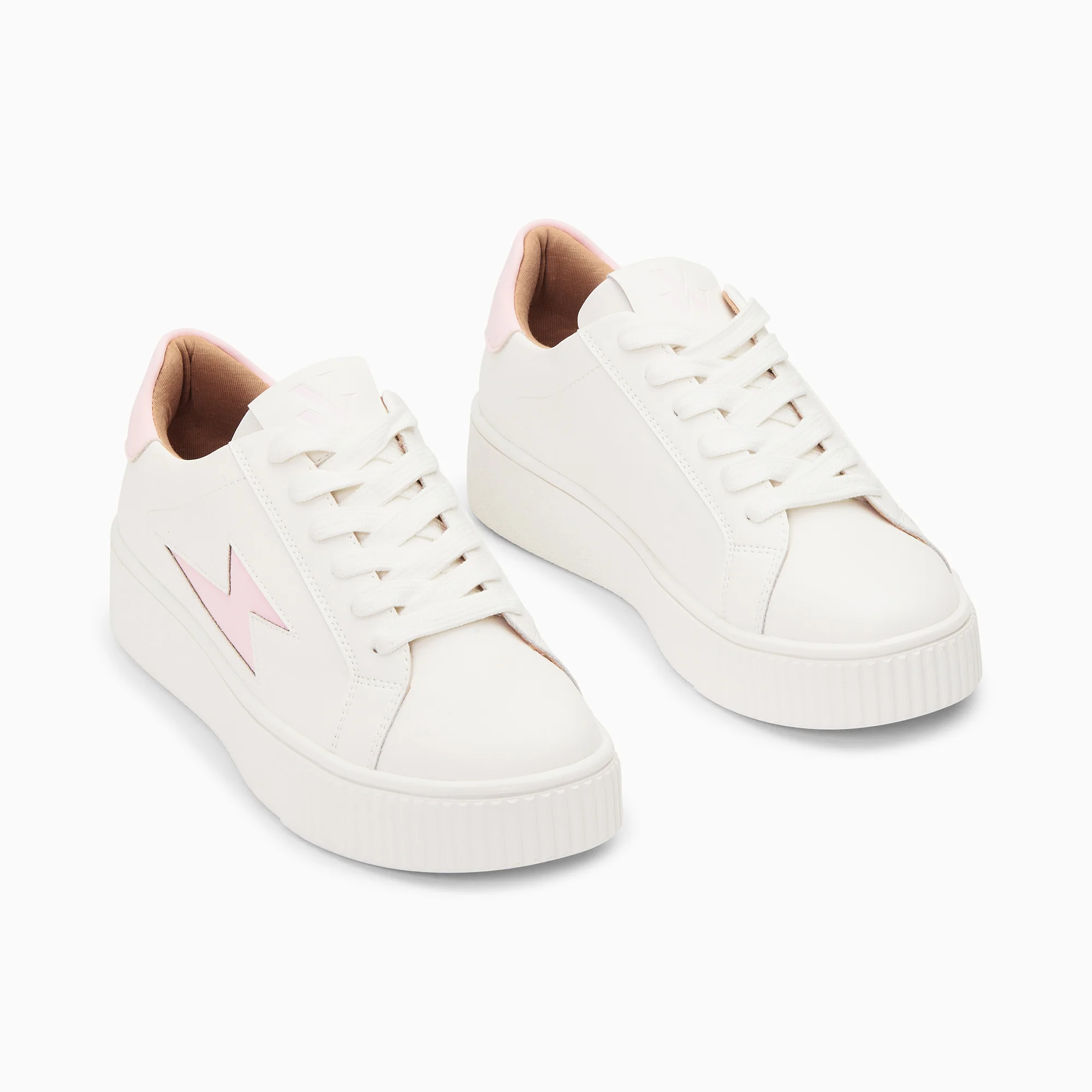 Sneakers-Baskets éclair Angie blanc et rose à lacets