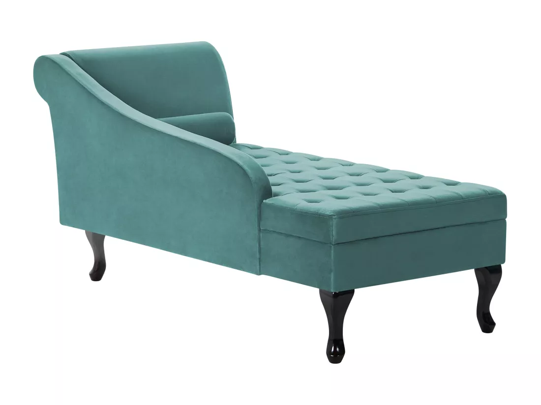 Chaise longue côté droit en velours bleu paon avec rangement PESSAC
