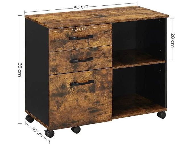 Songmics Aktenschrank mit Rollen 80 x 40 x 66 cm Mobiler Vintage Büroregal