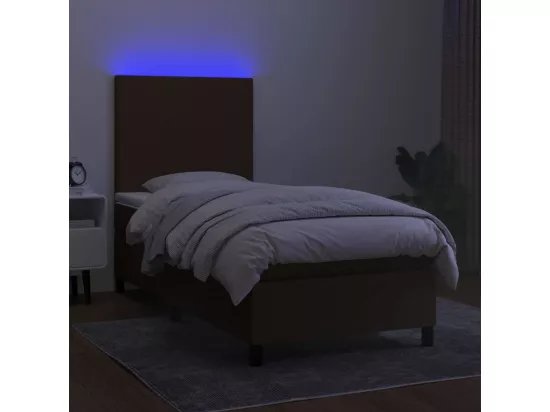 Sommier tapissier et matelas et LED Marron foncé 90x190cm Tissu