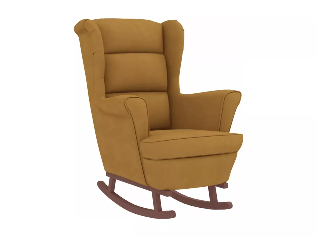 Chaise à bascule avec pieds en bois et tabouret Marron Velours