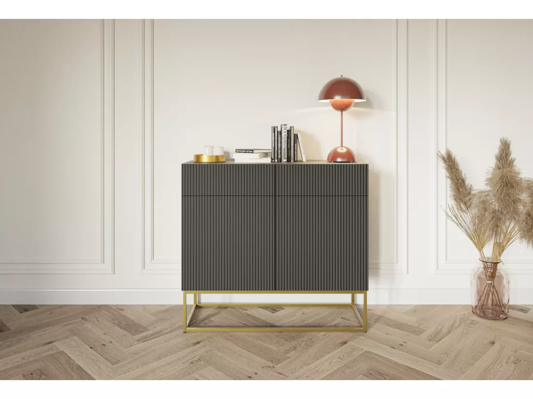 Commode à deux portes - 100 cm - avec deux tiroirs - noir - VELDIO
