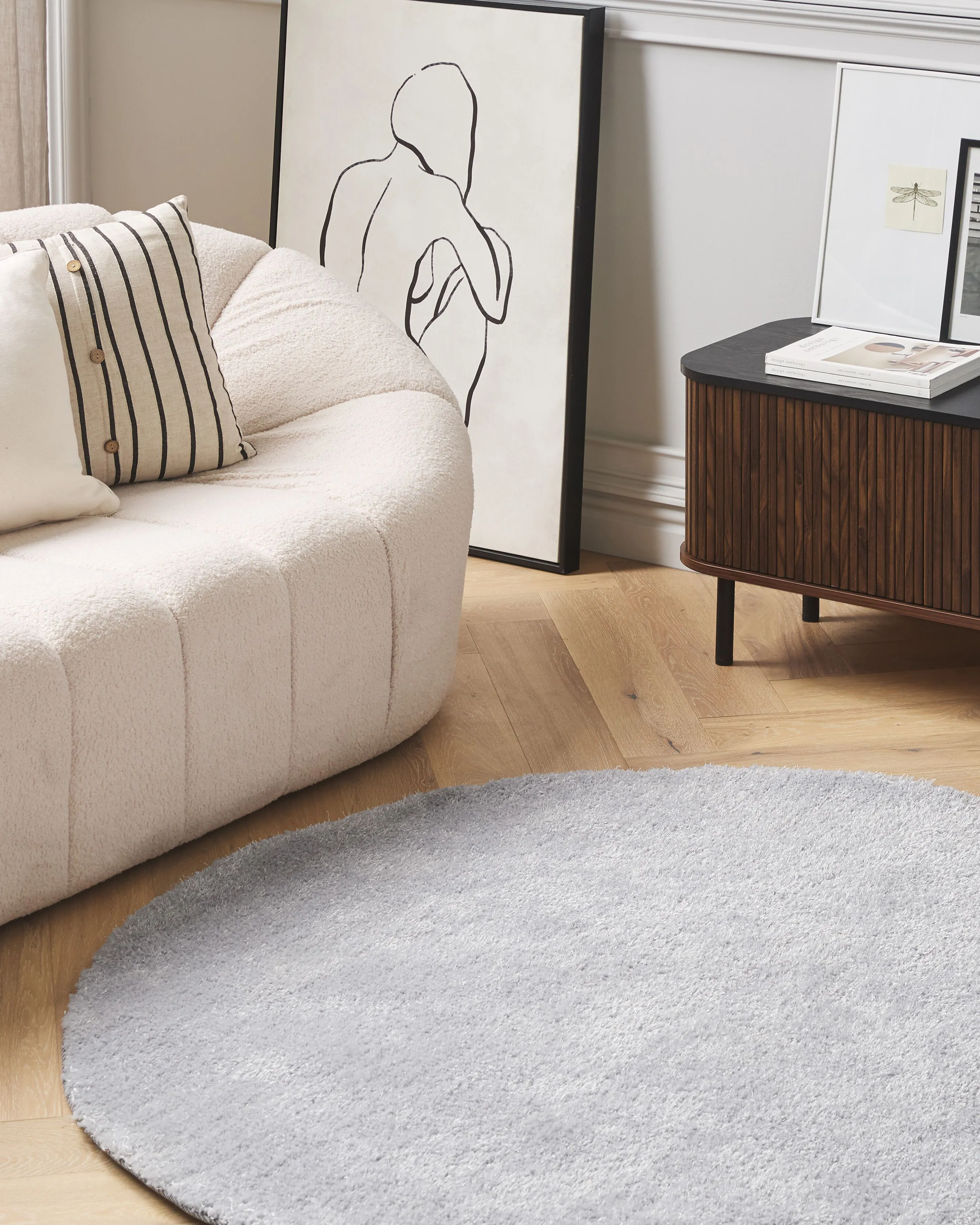 Hoogpoligvloerkleed DEMRE Lichtgrijs ø 140 cm