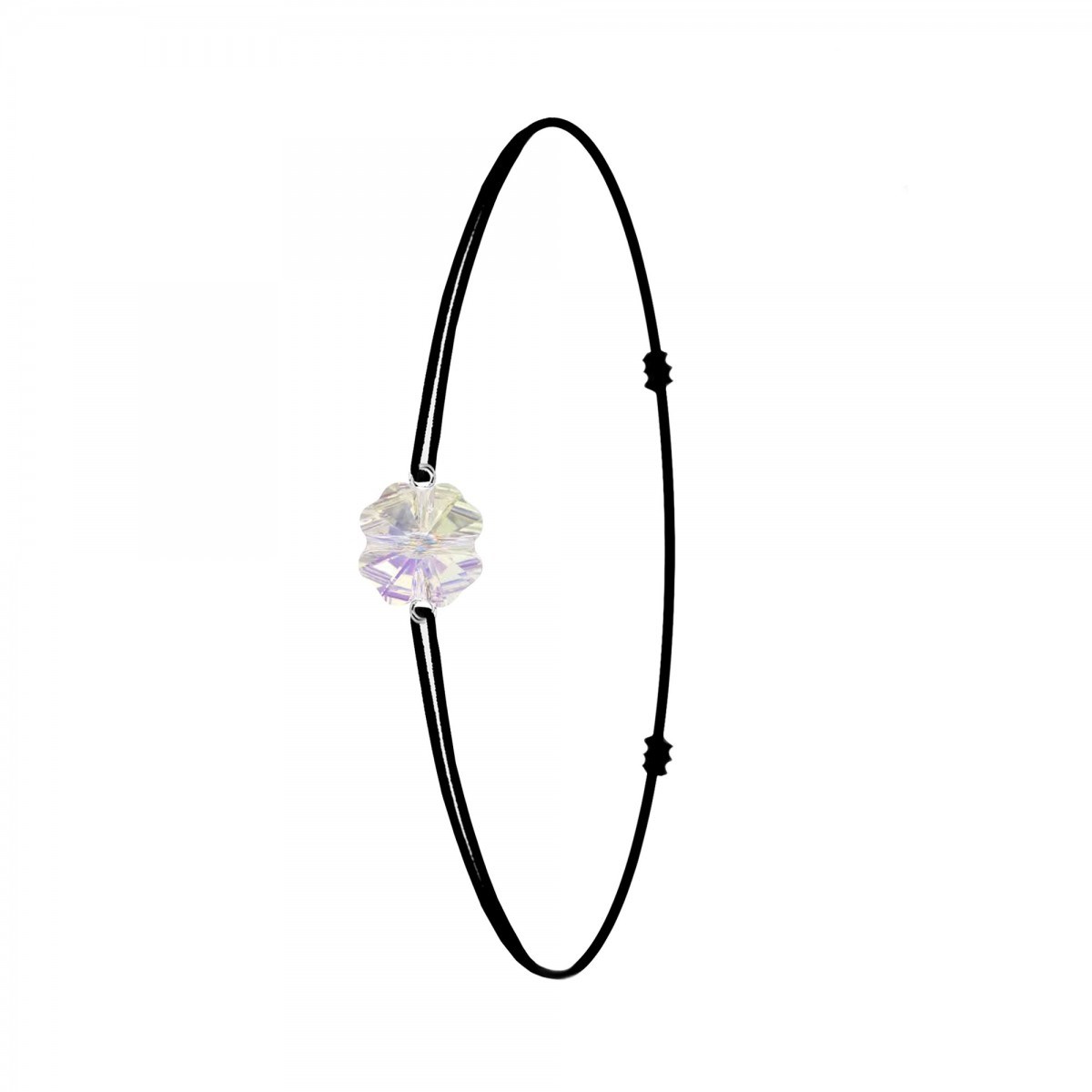Bracelet élastique noir et trèfle SC Crystal orné de Cristaux scintillants