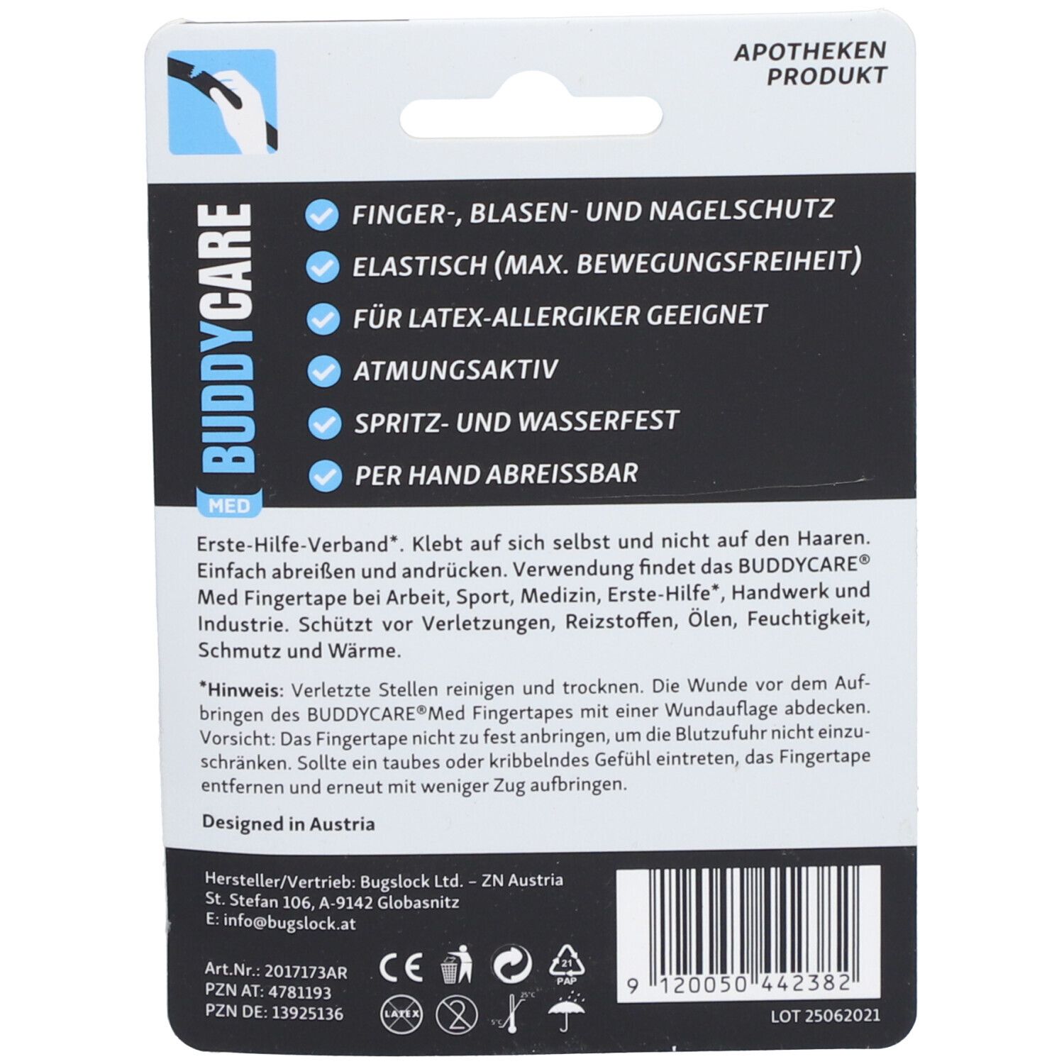 BUDDYCARE® MED Fingertape SCHWARZ 2,5cmx4,5m Latexfrei