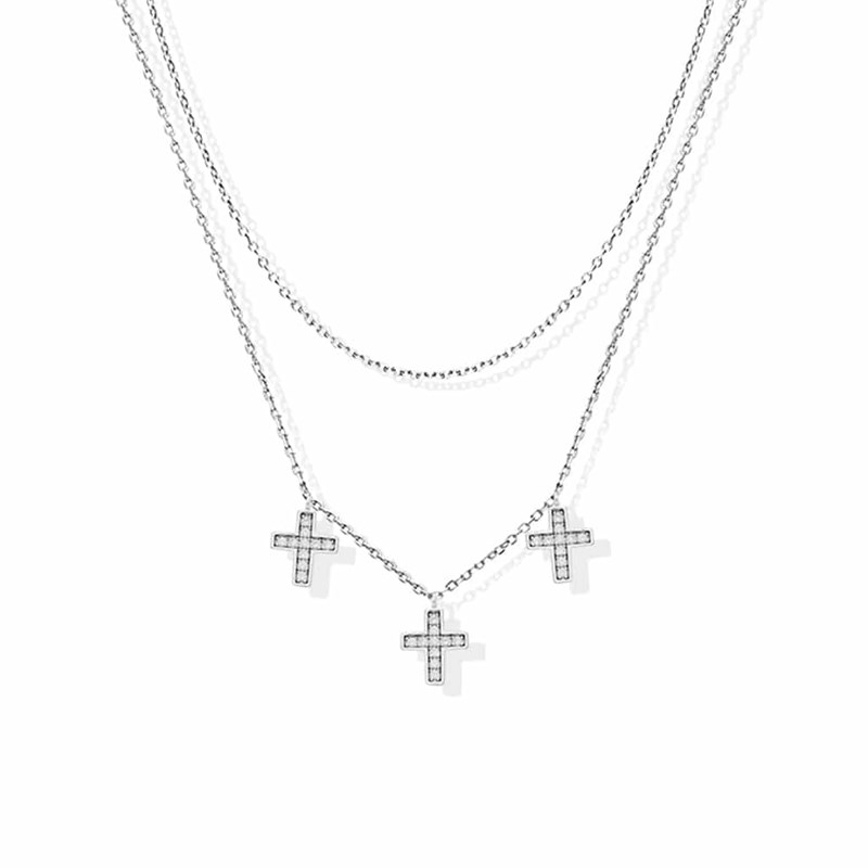 Double Collier Argent Santa Serti Zirconium Blanc