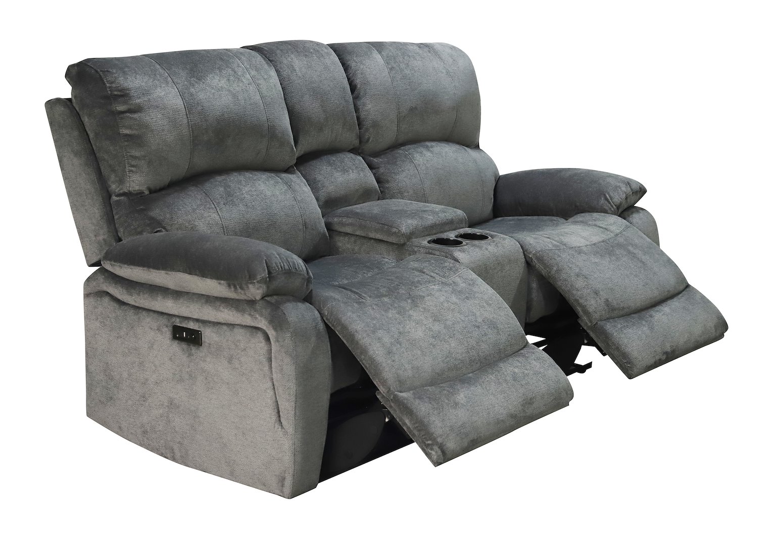 Denver 2-seter TV sofa Tekstil Slowly Mørk Grå. Med midtkonsoll, elektrisk regulering