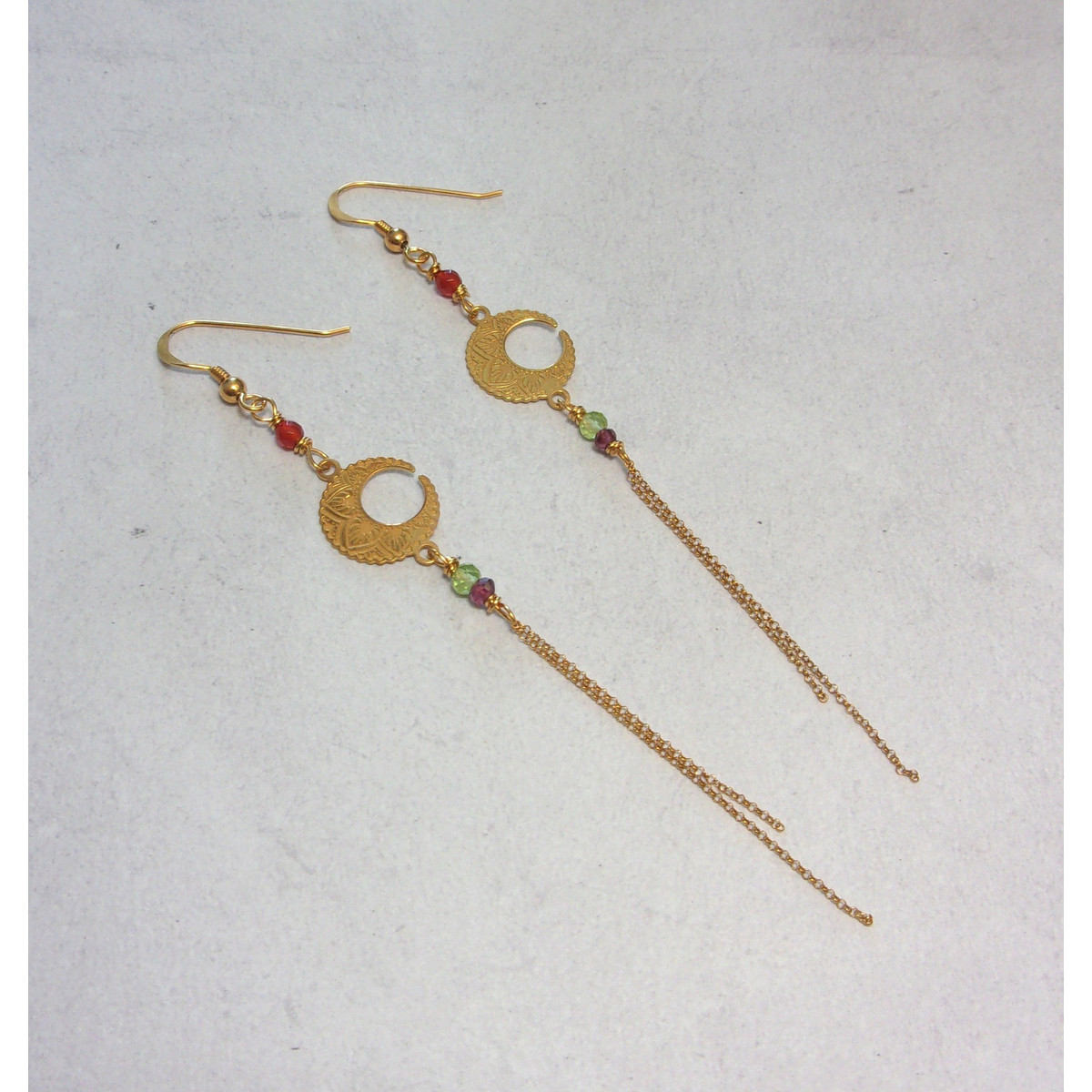 Boucles d'Oreille Mandala - Argent 925 Doré et Pierres Naturelles