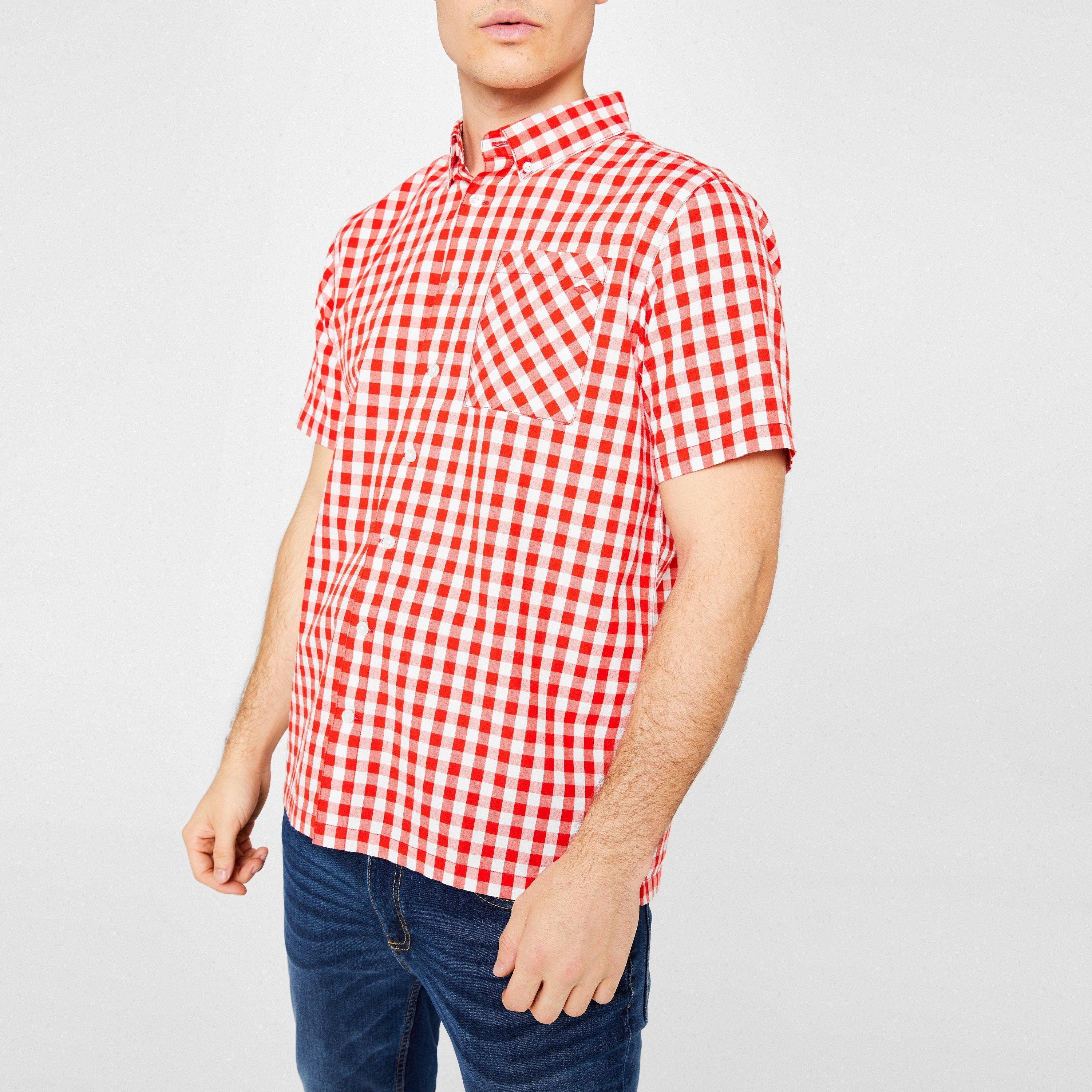 Lee Cooper Mens Gingham Check Short Sleeve Shirt