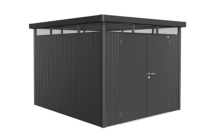 Abri de jardin double porte Biohort HighLine H5 en métal coloris gris quartz métallique ép.0,53 mm surface extérieure 8,66 m²
