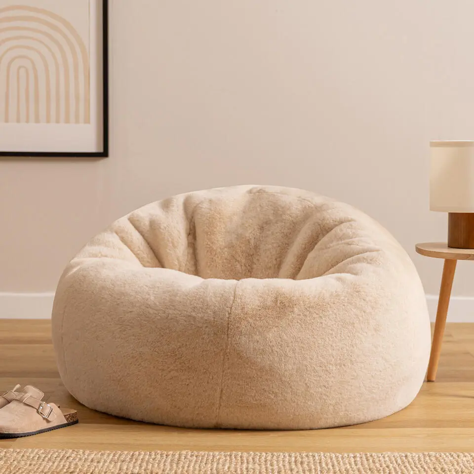 icon - Kingston Zitzak Fauteuil - Fluffy Pluche Imitatiebont - Crème