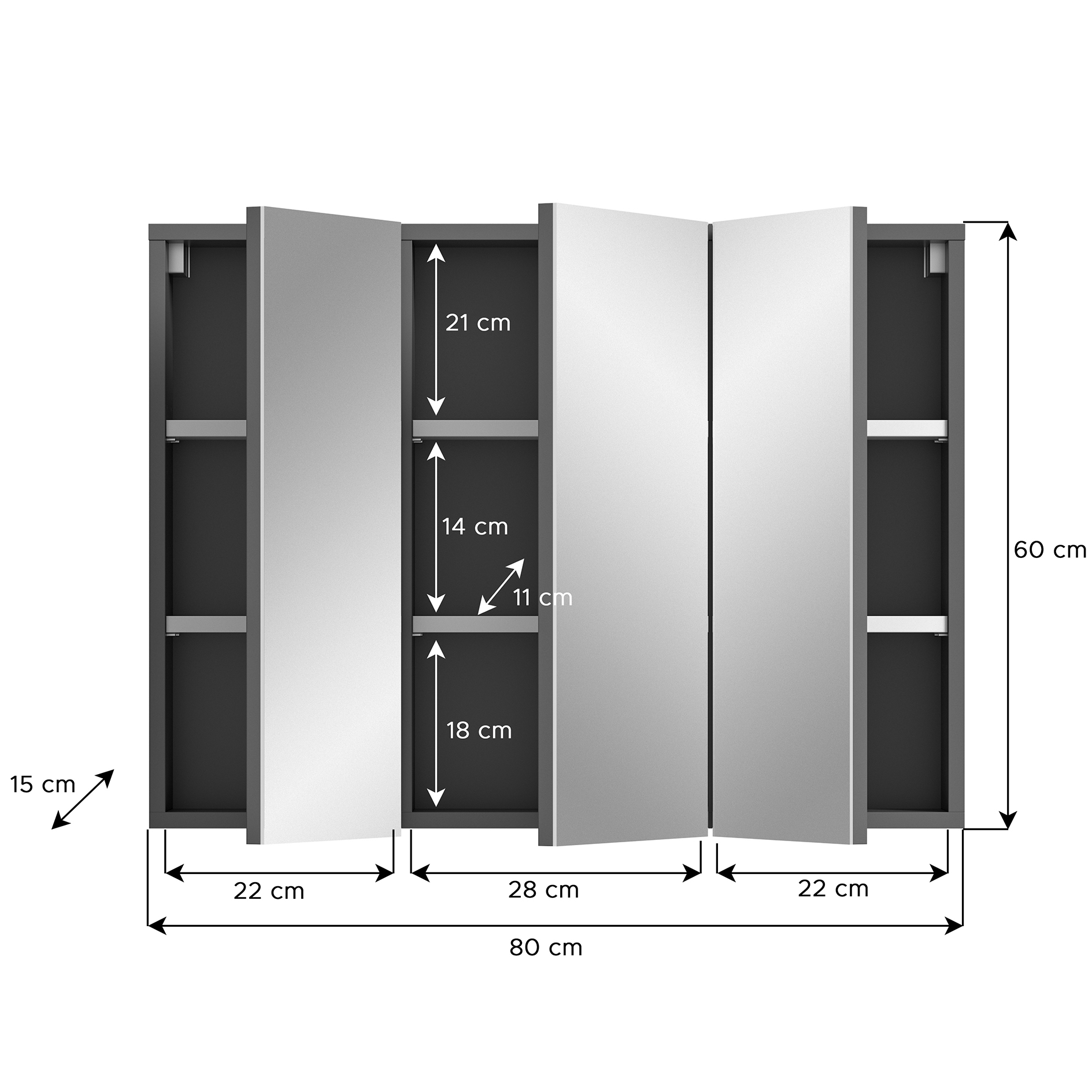Spiegelschrank SOFT - grau - 80 cm
