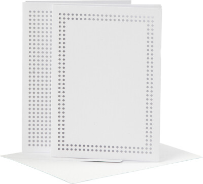 Kort Til Broderi - Kort Str. 10,5X15 CM - Kuvert Str. 11,5X16,5 CM - Hvid - 6 Sæt