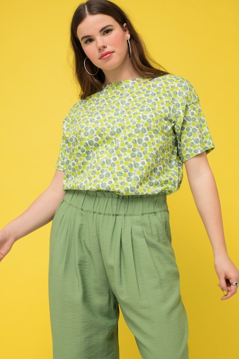 T-Shirt, oversized, Flower Print, Rundhals, Halbarm