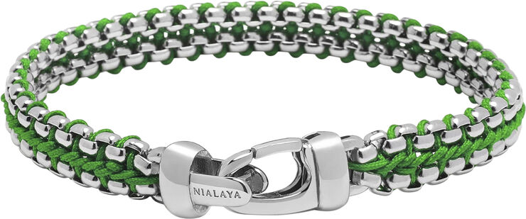 Nialaya Men's Green Woven 8mm Box Chain Bracelet in Silver Green / silver