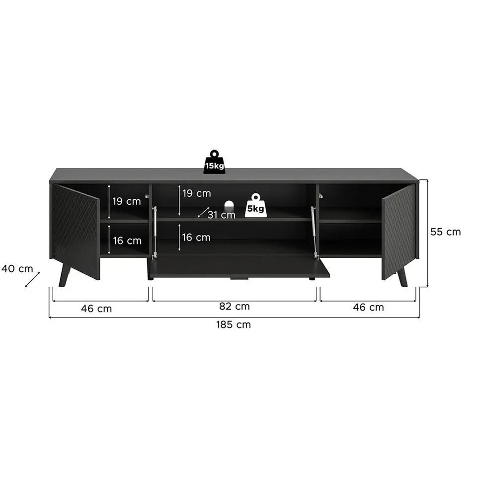 Hioshop Linea dressoir 2 deuren 1 klepdeur mat grijs