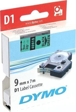 DYMO D1, markeringstape, 9mm, sort tekst på grøn tape, 7m