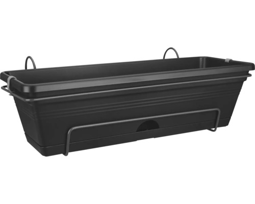 elho Green Basics kunststof bloembakset, 50x18x14 cm, zwart, inclusief beugel en schotel